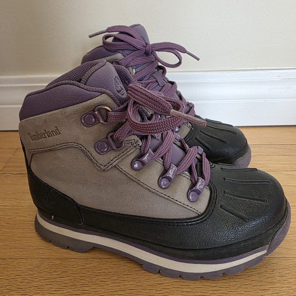 Timberland Kids Shell Toe Euro Hiker Boots in Purple and Black